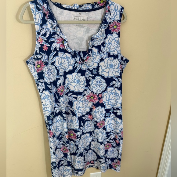 AnaClare dress blue floral sleeveless cotton spandex size XL - Picture 1 of 6